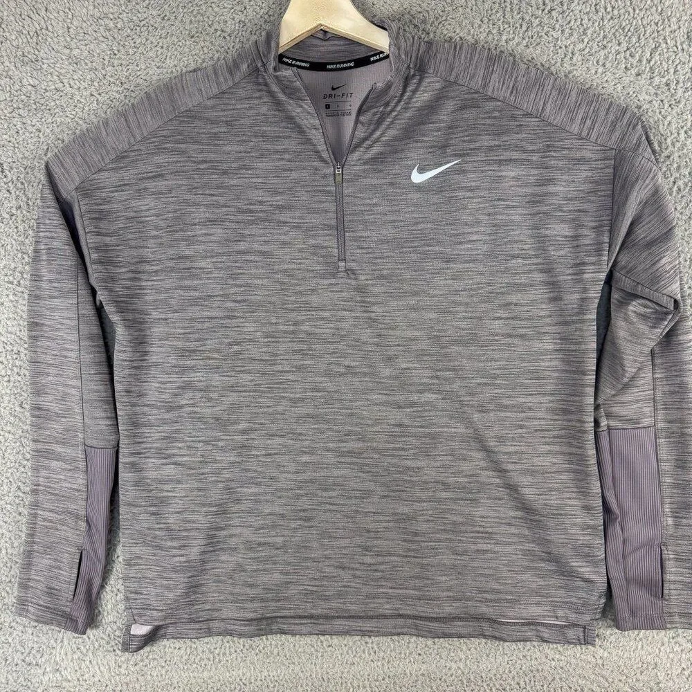 Nike Running Jacket Womens Large Gray 1/4 Zipper Thumb Holes Athletic Gym 928613